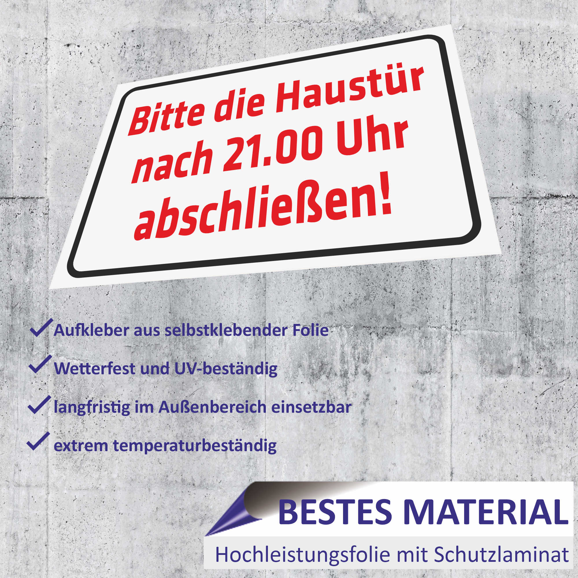 Schild Bitte die Haustür nach 21.00 Uhr abschließen KPI0298 eBay